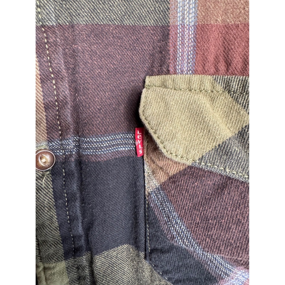 Levis Mens Plaid Sherpa Lined Flannel Shirt Jacket Brown Green Medium 3LDLW11051 - Picture 2 of 12